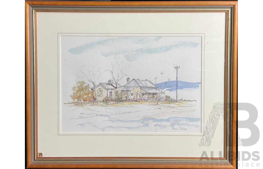 Framed Pam Colless, Old Cottage 1812,Evans Plains, Watercolour