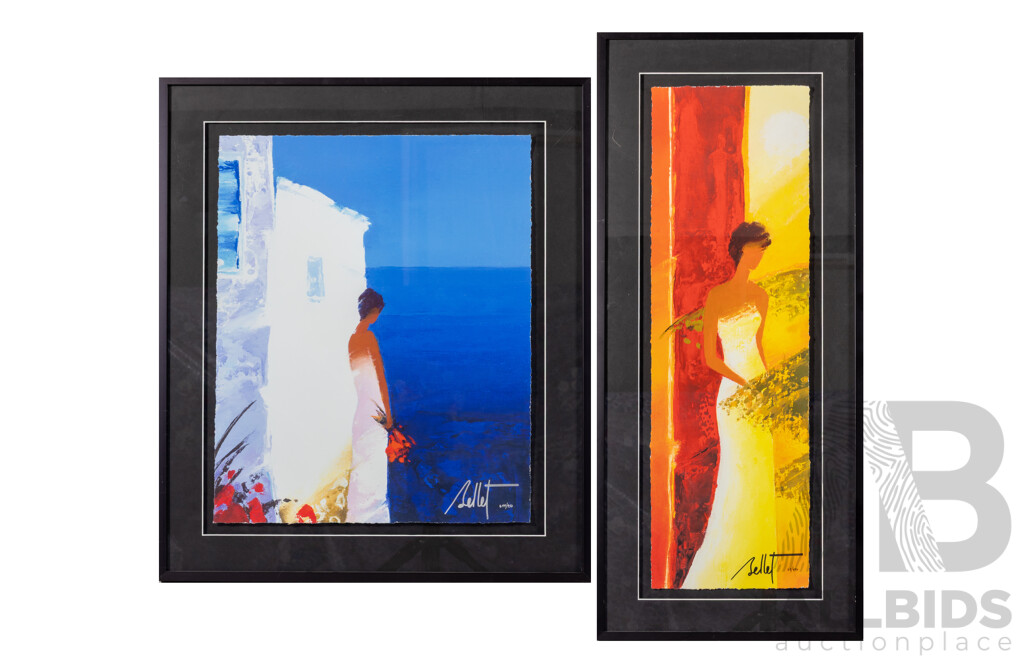 Emile Bellet, (20th Century, French, 1941-), En Mediterranee [In the Mediterranean] & Les Feuillages [Foliage], Pair of Lovely Editioned & Signed Giclees on Paper, 76 x 33 cm (larger frame) (2)