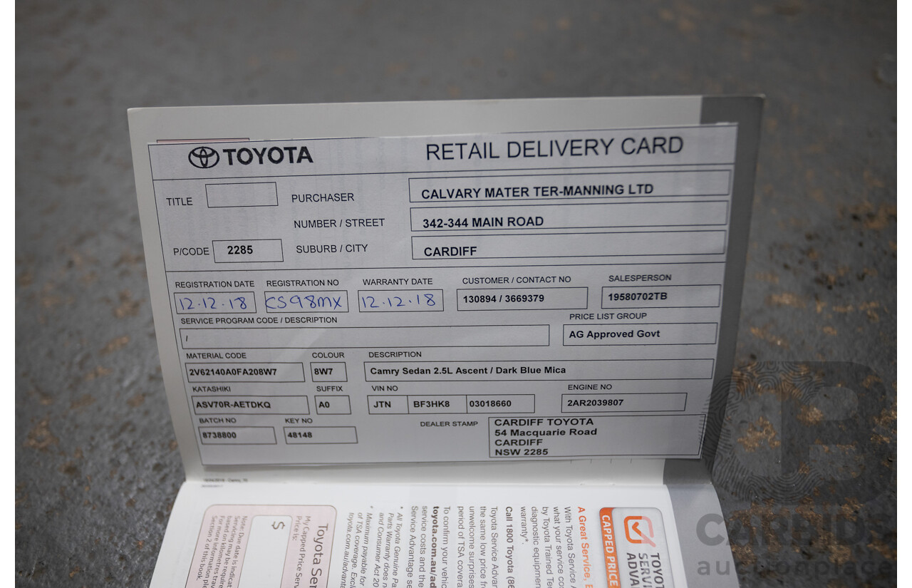 08/2018 Toyota Camry Ascent ASV70R 4D Sedan Blue Crush Metallic 2.5L