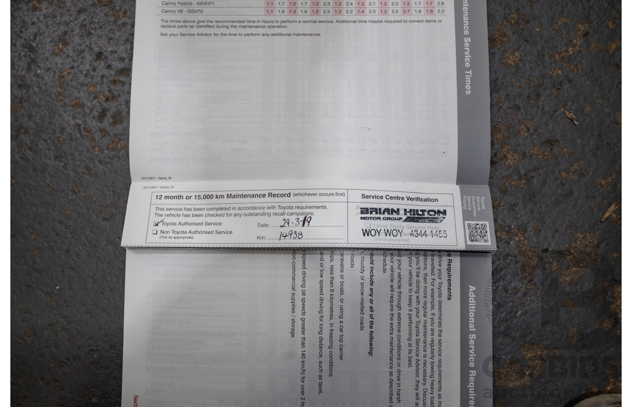 08/2018 Toyota Camry Ascent ASV70R 4D Sedan Blue Crush Metallic 2.5L