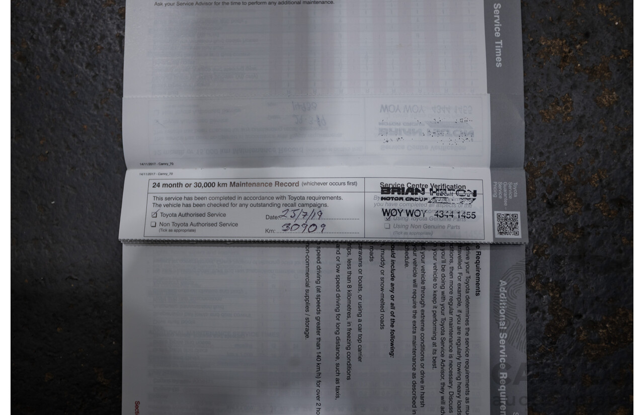 08/2018 Toyota Camry Ascent ASV70R 4D Sedan Blue Crush Metallic 2.5L