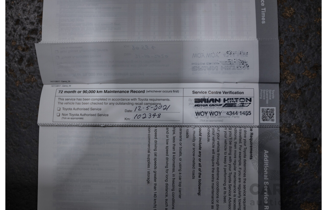 08/2018 Toyota Camry Ascent ASV70R 4D Sedan Blue Crush Metallic 2.5L