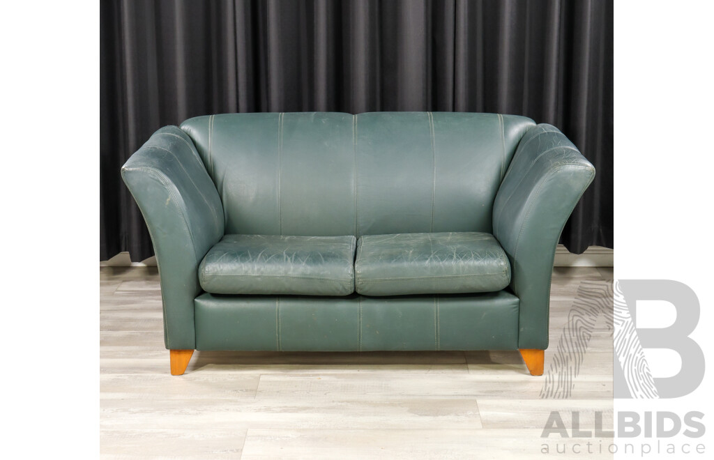 Pair of Green Leather Two Seater Lounges by Esse Design Furniture