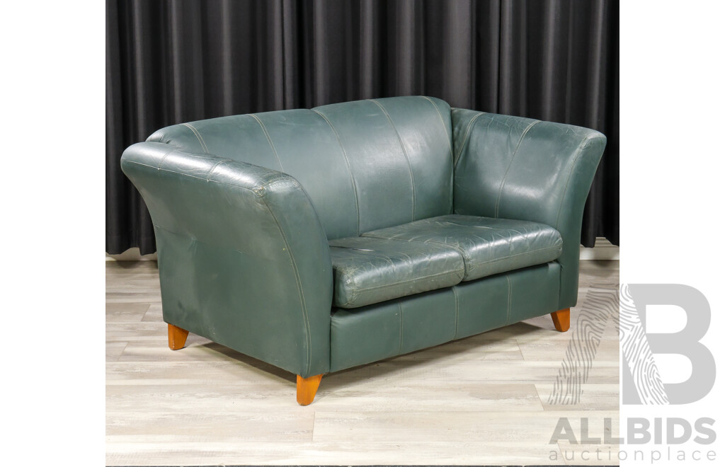 Pair of Green Leather Two Seater Lounges by Esse Design Furniture