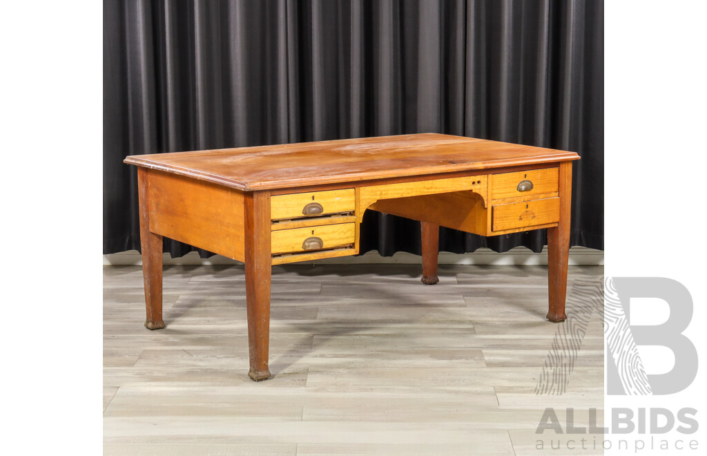 Large Oak Four Drawer Clerks Desk