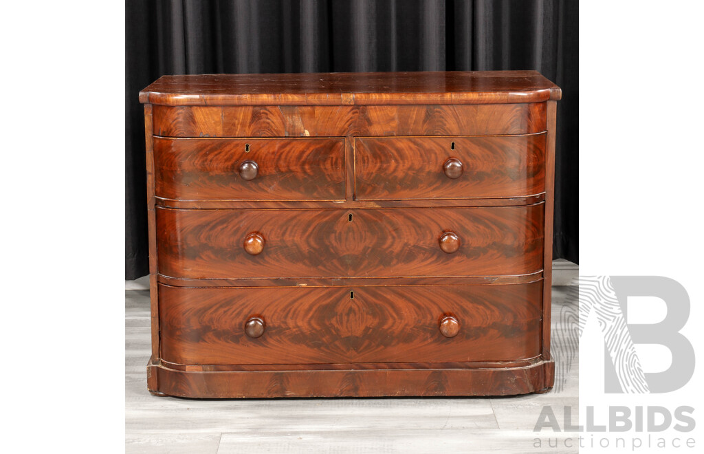 Victorian Flame Mahogany Bow Front Chest of Four Drawers
