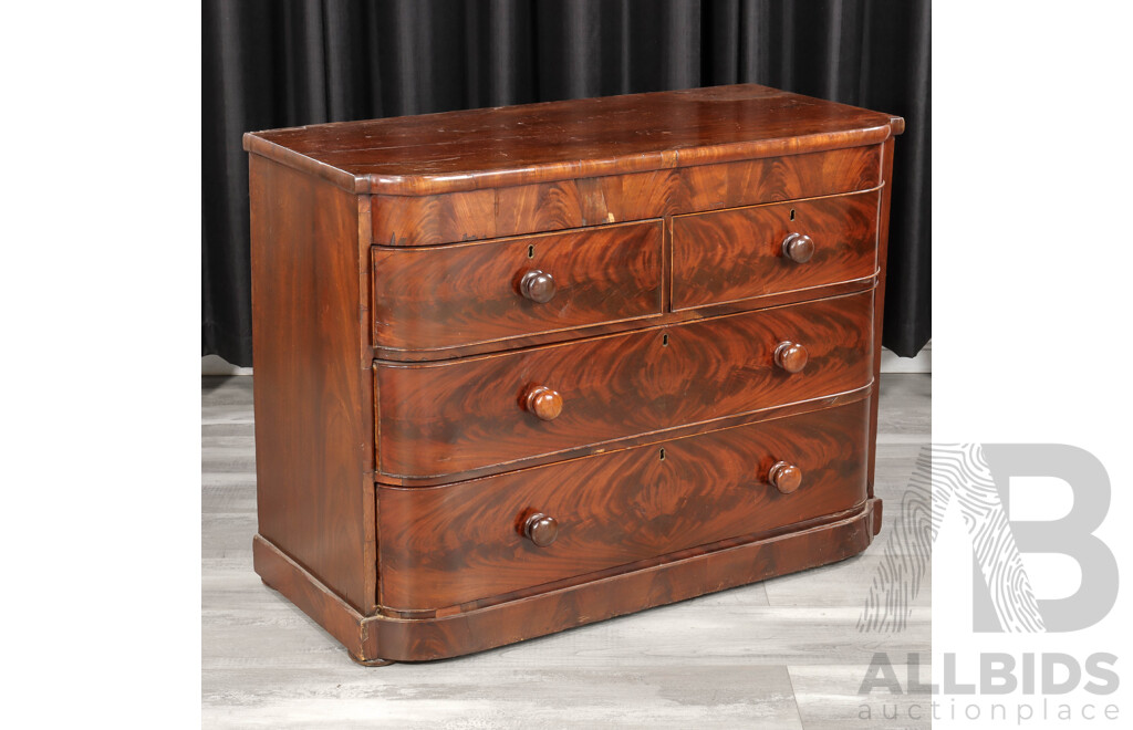 Victorian Flame Mahogany Bow Front Chest of Four Drawers
