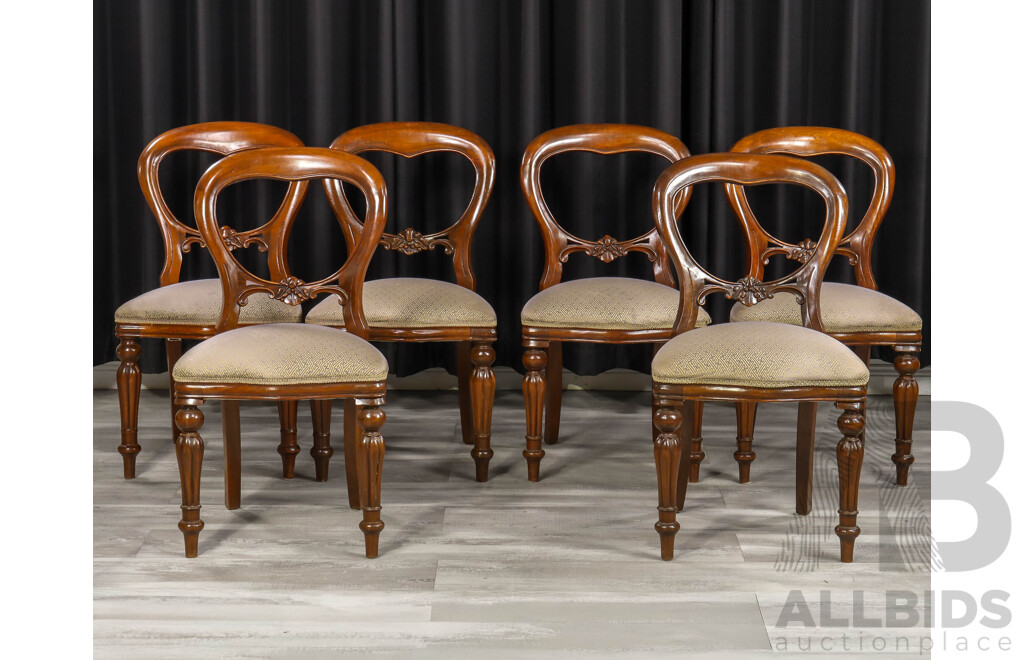 Set of Six Victorian Mahogany Balloon Back Dining Chairs