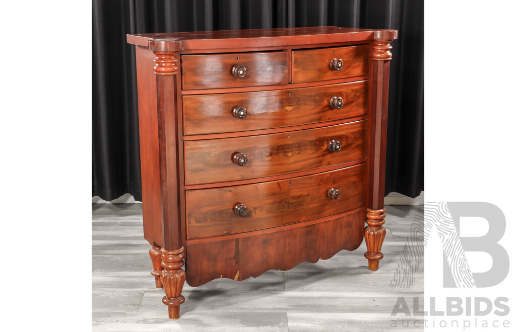 Victorian Flame Mahogany Elevated Chest of Five Drawers