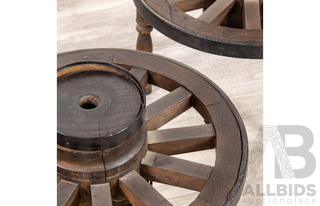 Pair of Edo Period Style Wheel Form Side Tables with Glass Tops