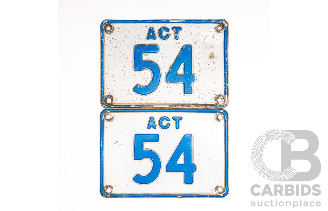ACT 2 - Digit Motor Vehicle Number Plate - 54 ** NO BUYERS PREMIUM **