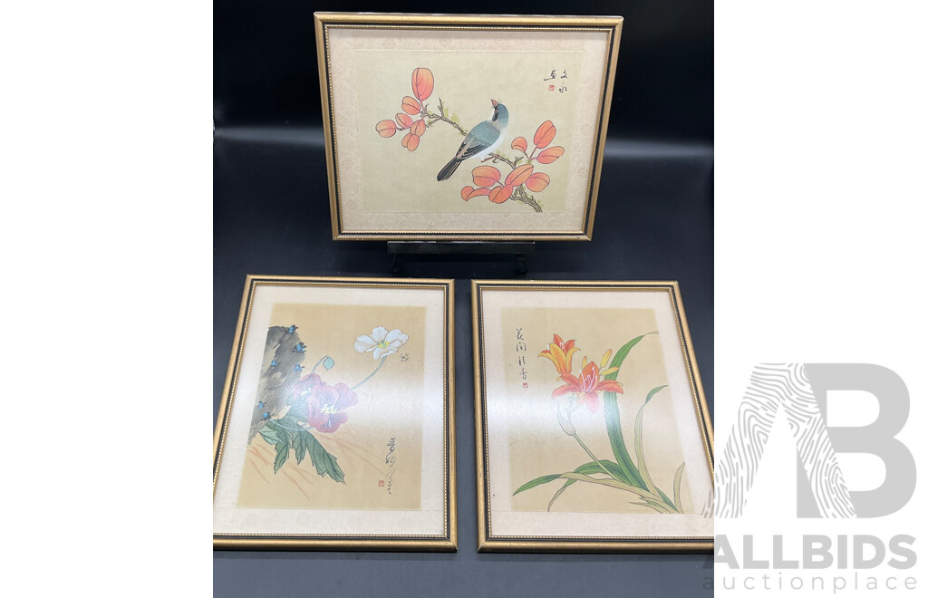Set of 3 Framed Chinese Silk Painting