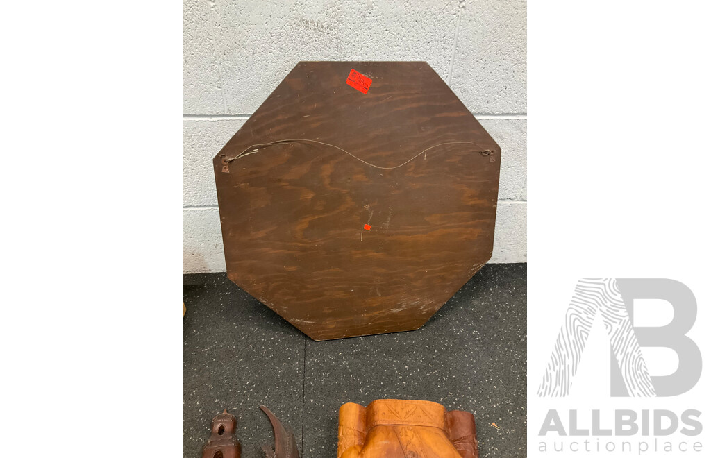 Collection of Decorative Wood Carving, Including a Replica of the Aztec Sun Calendar - Lot of 7