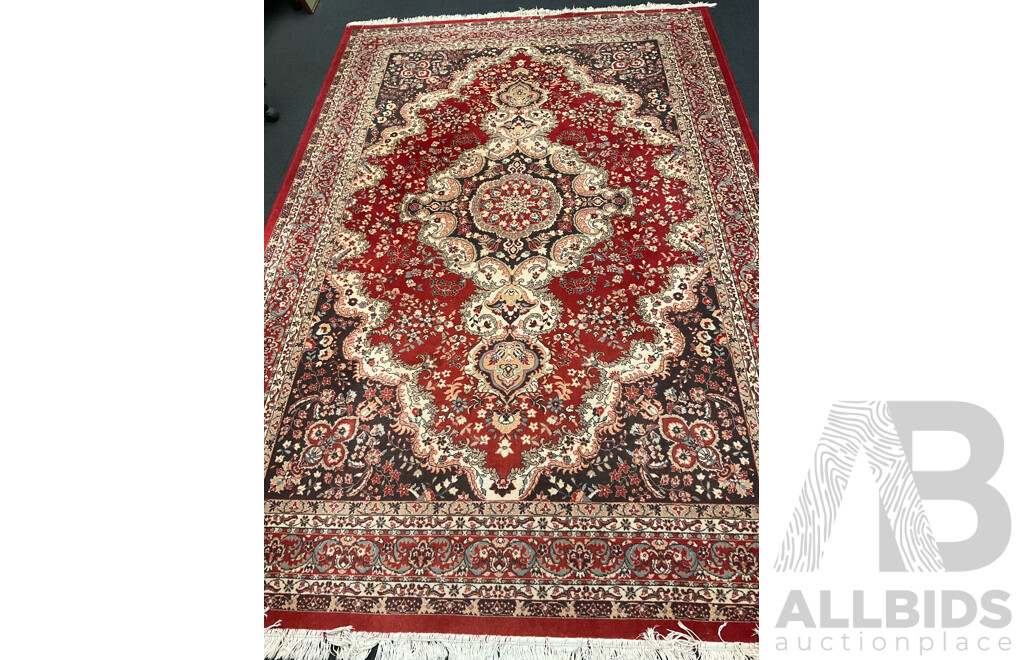 INCOV Adrian 100% Wool Rug, Featuring a Central Medallion and Floral Patterns in Red, Black and Ivory Colors