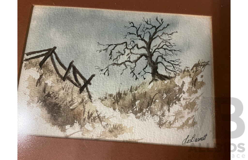 Les Barnett (20th Century Montana Artist) - Set of 3 Watercolor Painting,  27 X 23 Cm (frame)