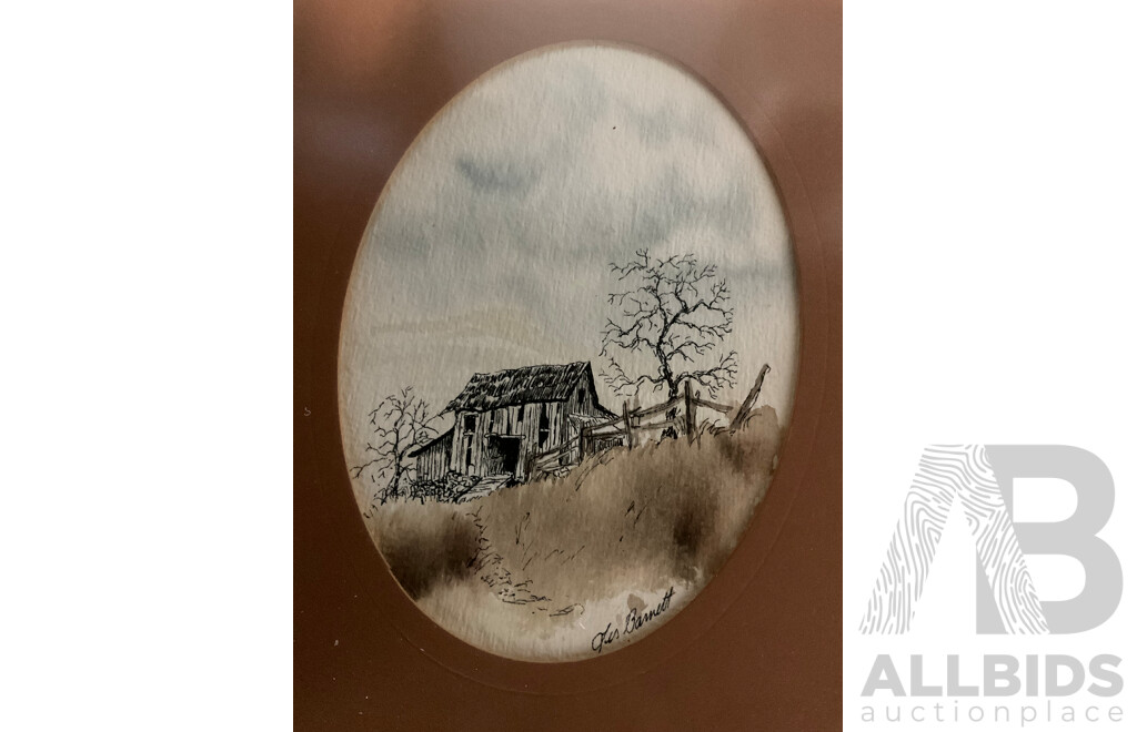 Les Barnett (20th Century Montana Artist) - Set of 3 Watercolor Painting,  27 X 23 Cm (frame)