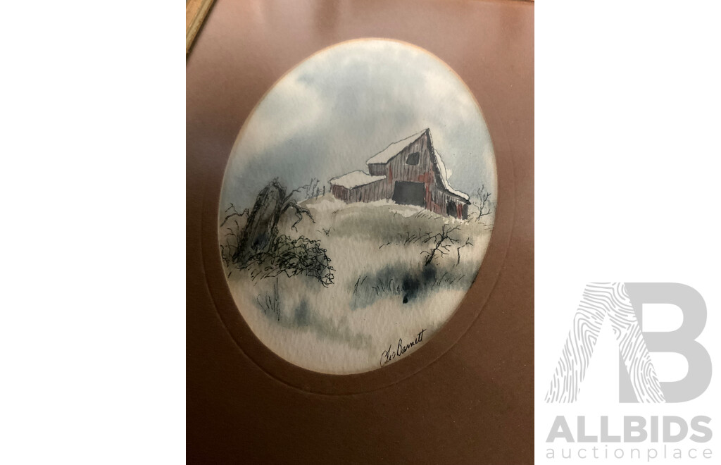 Les Barnett (20th Century Montana Artist) - Set of 3 Watercolor Painting,  27 X 23 Cm (frame)