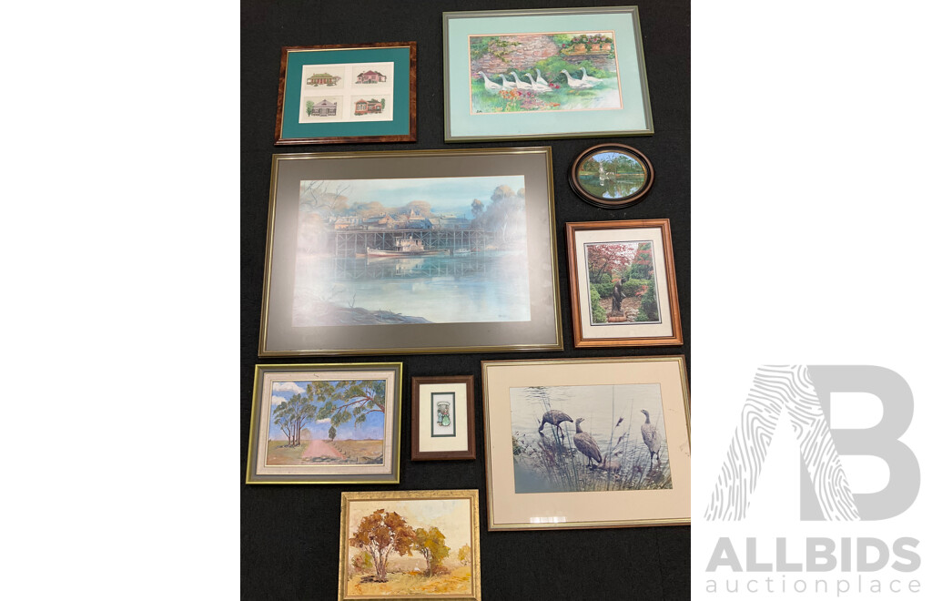 Kenneth Jack (1924-2006) ''Echuca Port'' Framed Print 68 X 95 Cm (Frame) and Assorted Prints and Paintings - Lot of 9