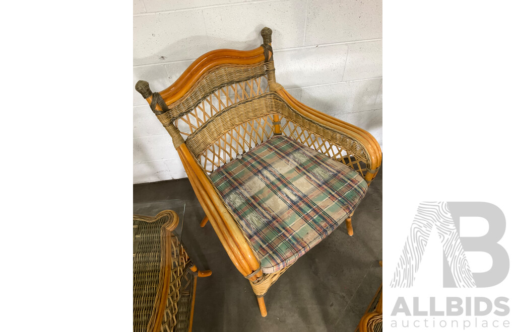 Cane & Rattan Garden Coffee Set and Rattan Wicker Cane Shelving - Lot of 5