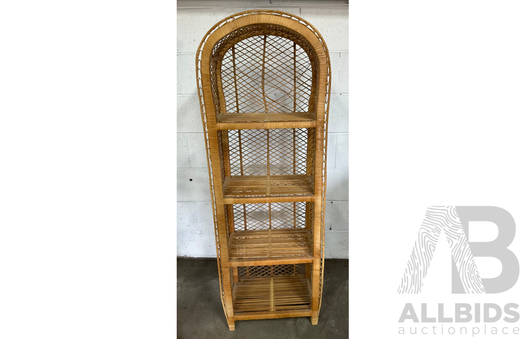 Cane & Rattan Garden Coffee Set and Rattan Wicker Cane Shelving - Lot of 5