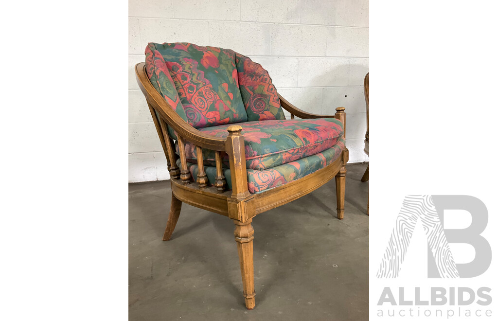 Pair of Vintage Armchair with Wooden Frame and Floral Upholstery