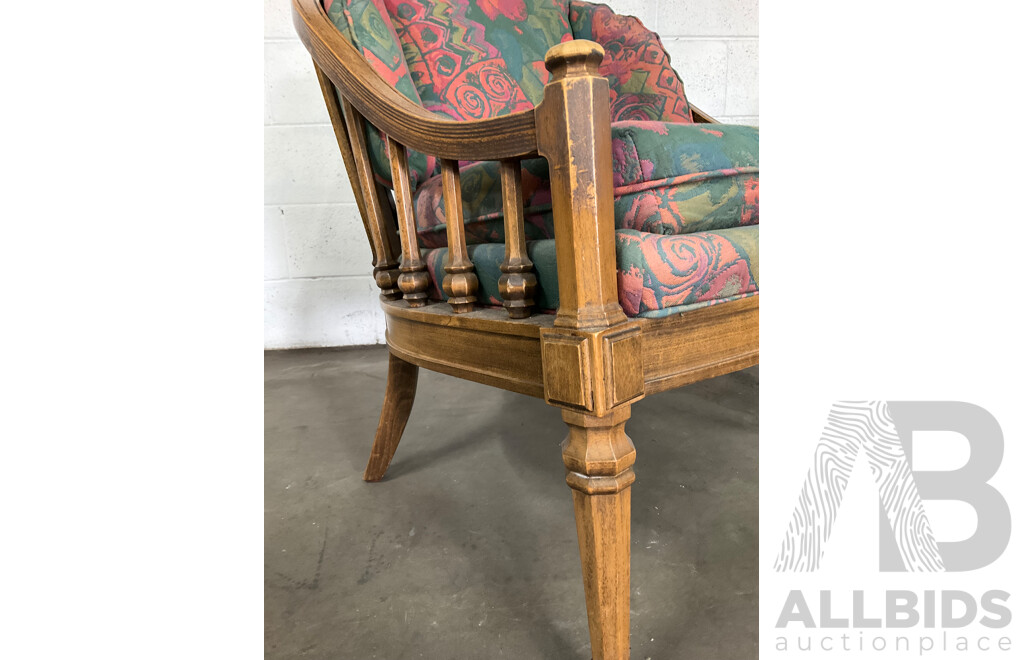 Pair of Vintage Armchair with Wooden Frame and Floral Upholstery