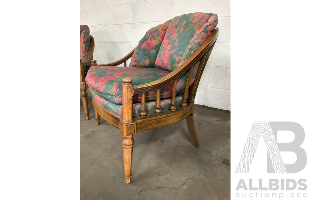 Pair of Vintage Armchair with Wooden Frame and Floral Upholstery