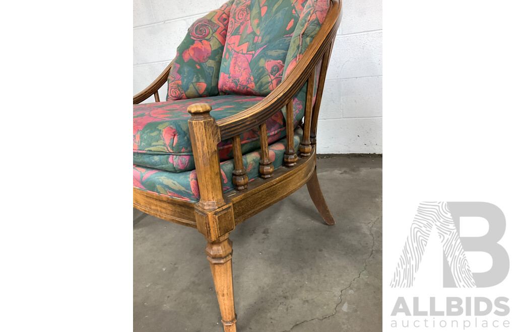 Pair of Vintage Armchair with Wooden Frame and Floral Upholstery