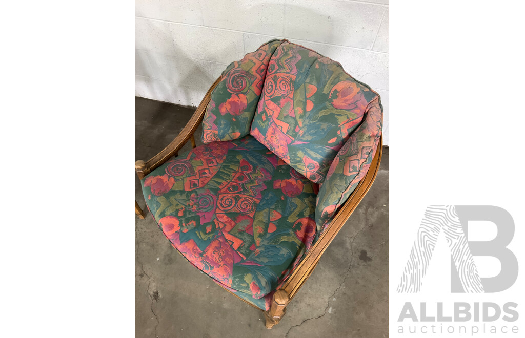 Pair of Vintage Armchair with Wooden Frame and Floral Upholstery
