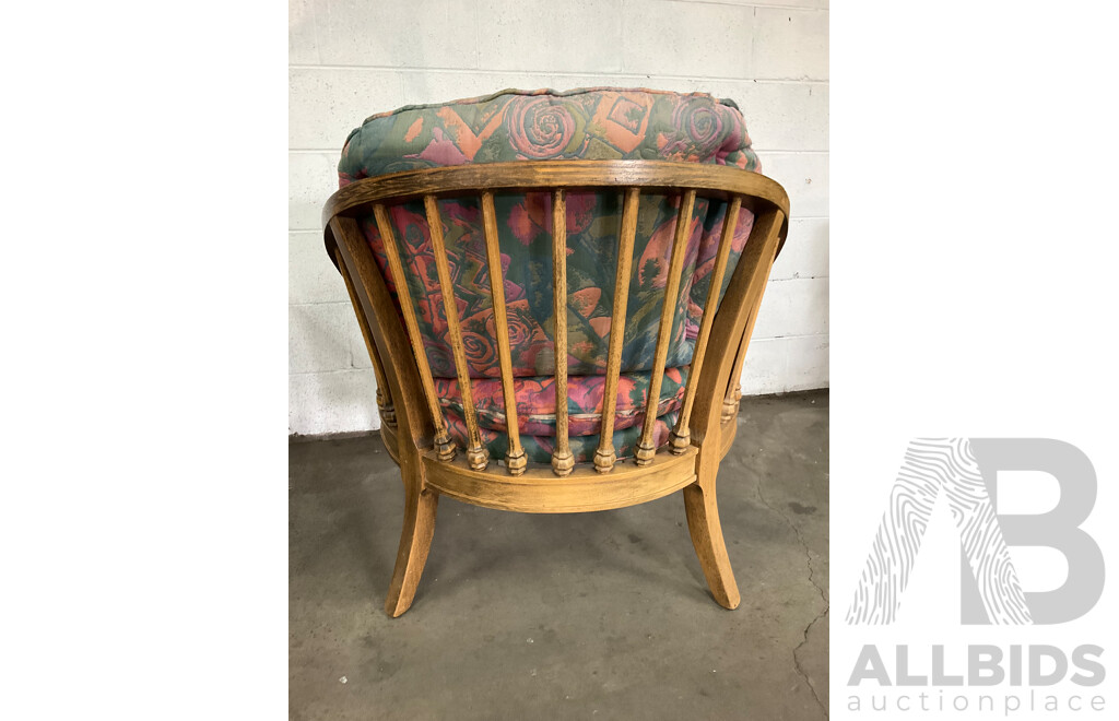 Pair of Vintage Armchair with Wooden Frame and Floral Upholstery