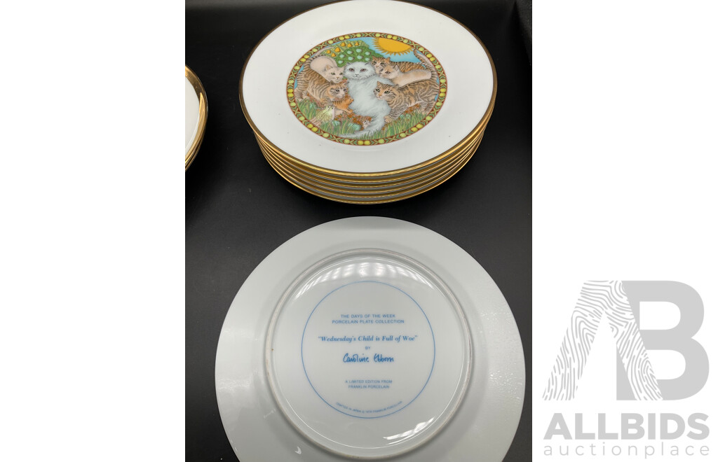 Set of 4 Porcalain Plate Hand Painted by Jan J. Hiele and Set of 7 Collector's Porcelain Plate From the 'Days of the Week' by Franklin Porcelain - Lot of 11