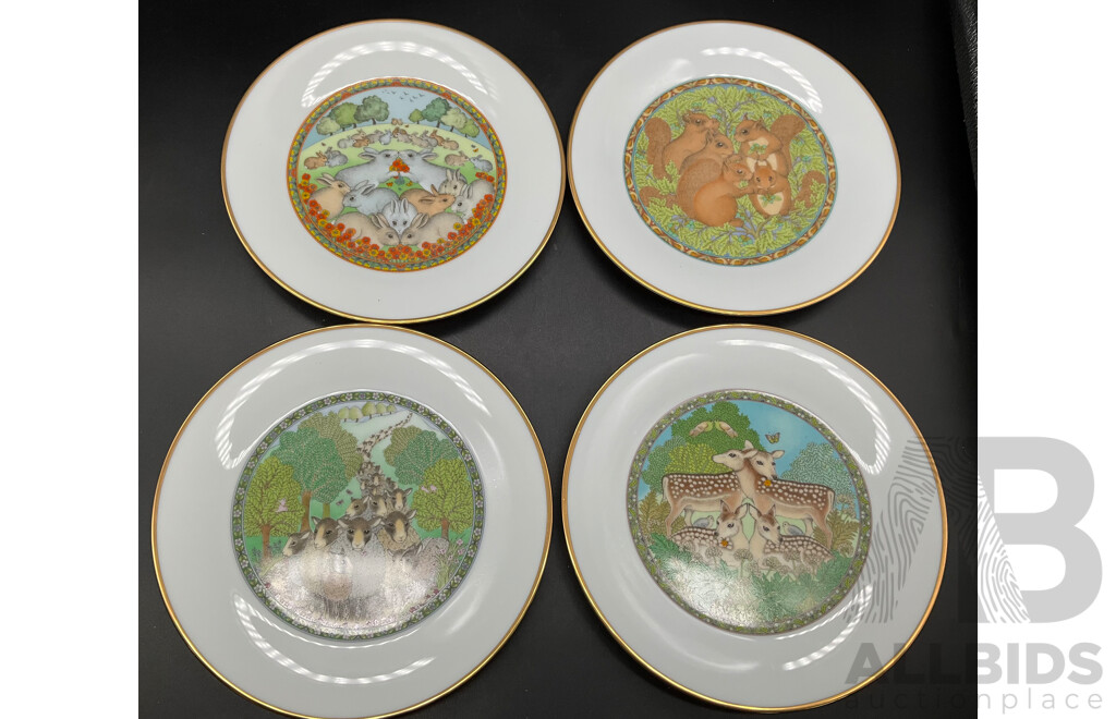 Set of 4 Porcalain Plate Hand Painted by Jan J. Hiele and Set of 7 Collector's Porcelain Plate From the 'Days of the Week' by Franklin Porcelain - Lot of 11