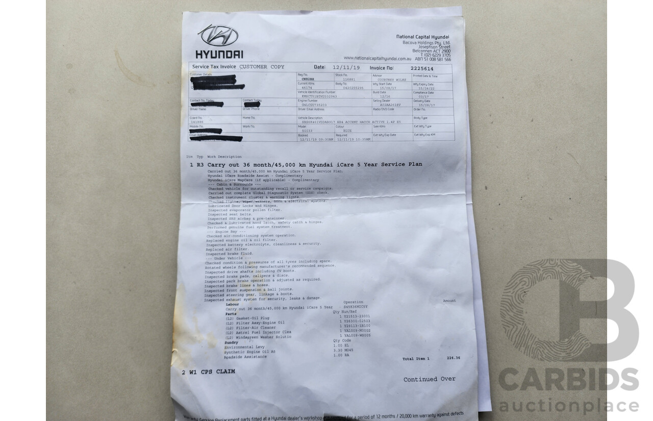 3/2017 Hyundai Accent Active RB4 MY17 5d Hatchback Blue 1.4L