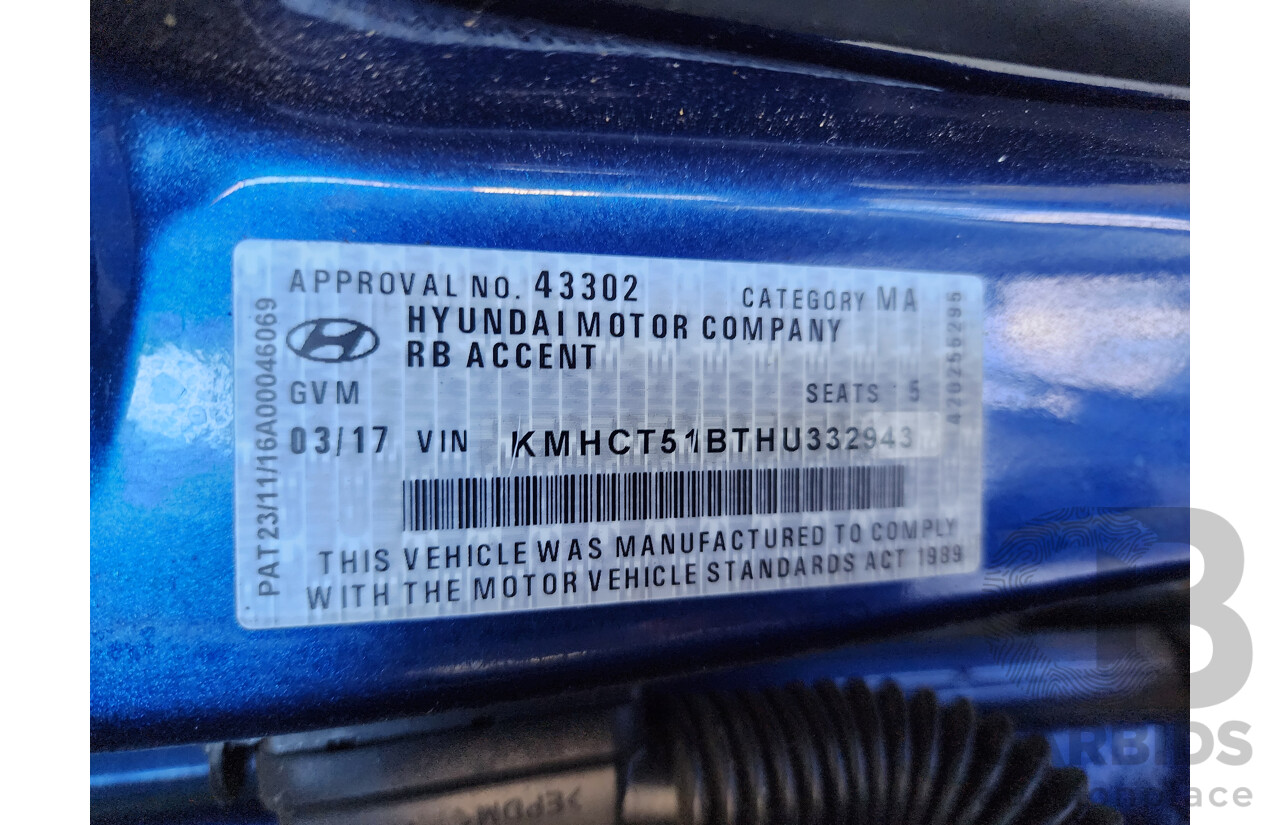 3/2017 Hyundai Accent Active RB4 MY17 5d Hatchback Blue 1.4L