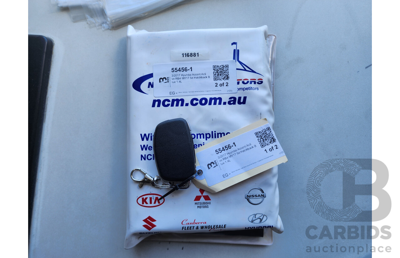 3/2017 Hyundai Accent Active RB4 MY17 5d Hatchback Blue 1.4L