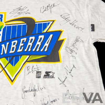 Signed Canberra Raiders Starter T Shirt Inc Bradley Clyde, Ricky Stewart and Todd Payton