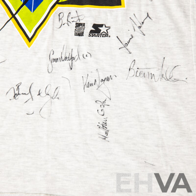 Signed Canberra Raiders Starter T Shirt Inc Bradley Clyde, Ricky Stewart and Todd Payton