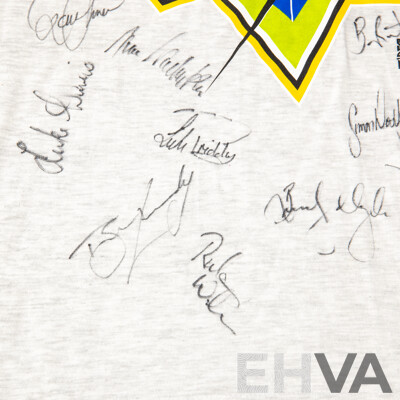 Signed Canberra Raiders Starter T Shirt Inc Bradley Clyde, Ricky Stewart and Todd Payton