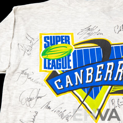 Signed Canberra Raiders Starter T Shirt Inc Bradley Clyde, Ricky Stewart and Todd Payton