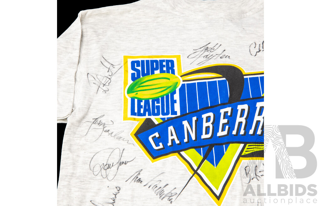 Signed Canberra Raiders Starter T Shirt Inc Bradley Clyde, Ricky Stewart and Todd Payton