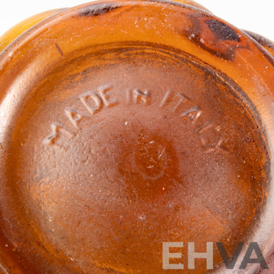 Vintage Jim Beam AMber GLass Decanter, Italian Amber Decanter and Four AMber Coloured Tumblers Marked Indonesia