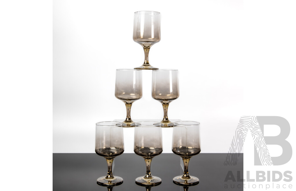 Set of Six Libbey Tawny Accent Smokey Brown Wine Glasses