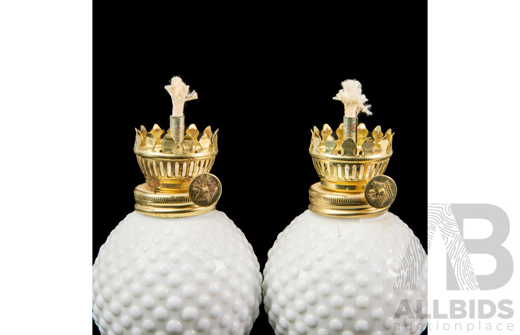 Pair of Small Milk Glass Vintage Oil Lamps