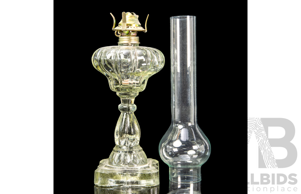 Vintage Clear Glass Oil Lamp with Flue