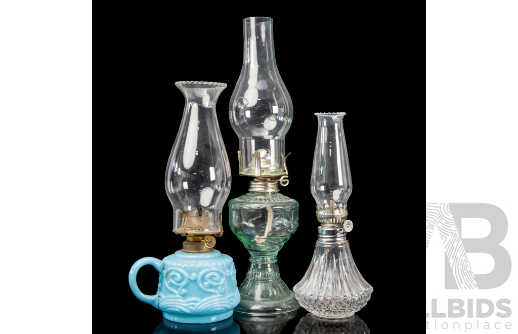 Collection of Three Glass Oil Lamps