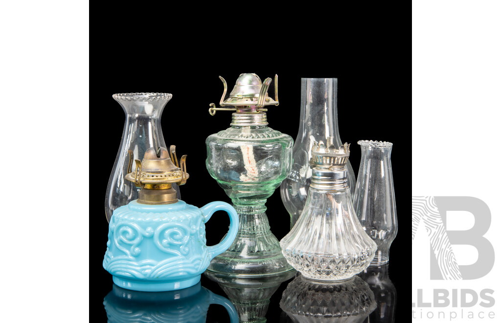 Collection of Three Glass Oil Lamps