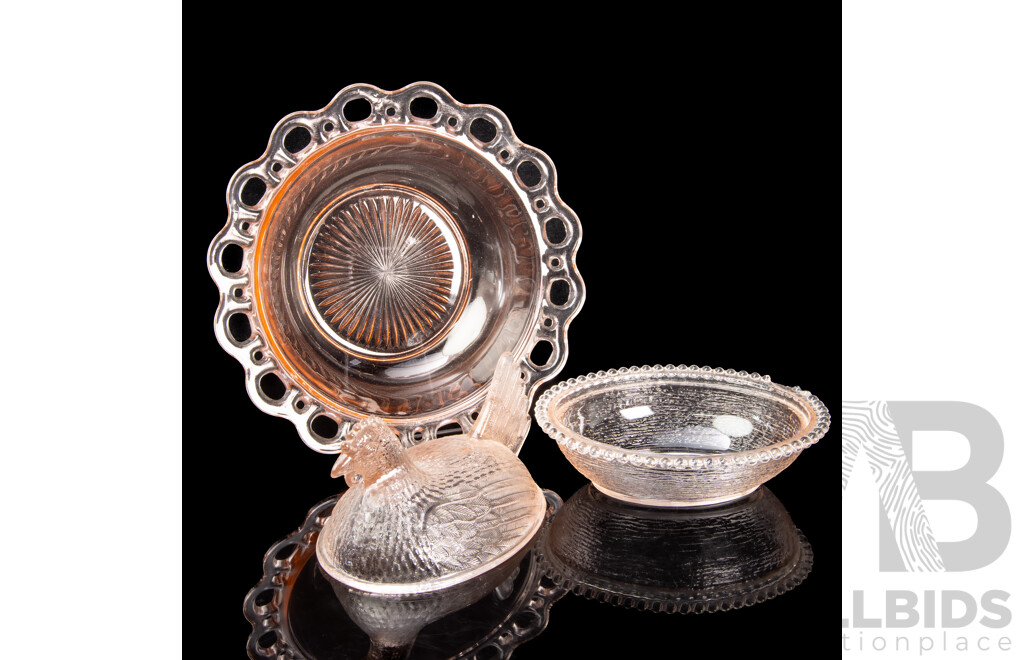 Vintage Hen Form Lidded Bowl and Pierced Rim Dish
