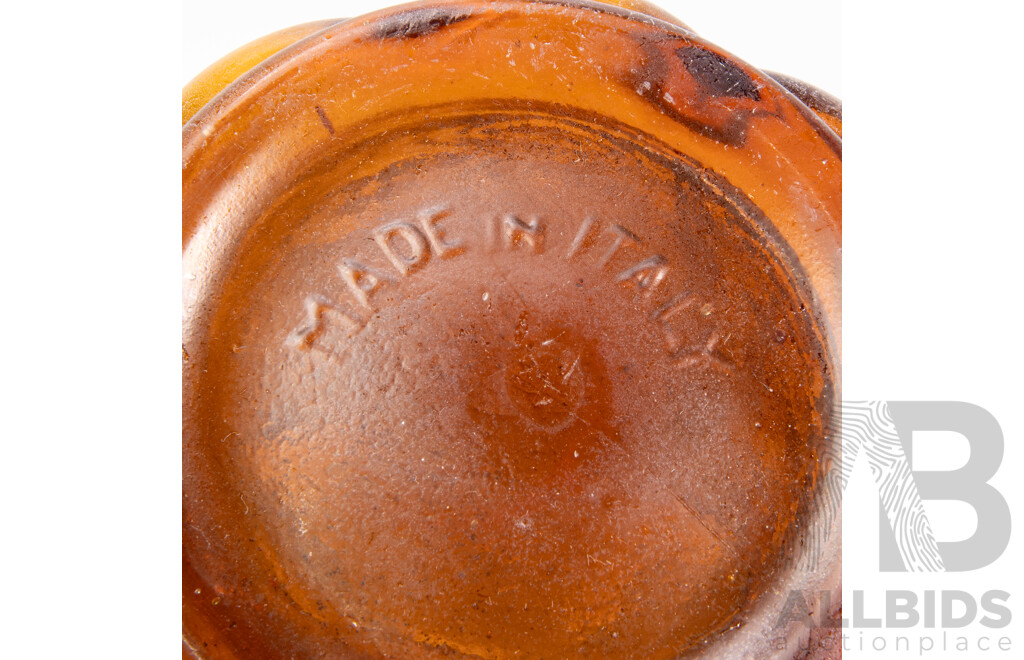 Vintage Jim Beam Amber GLass Decanter, Italian Amber Decanter and Four Amber Coloured Tumblers Marked Indonesia