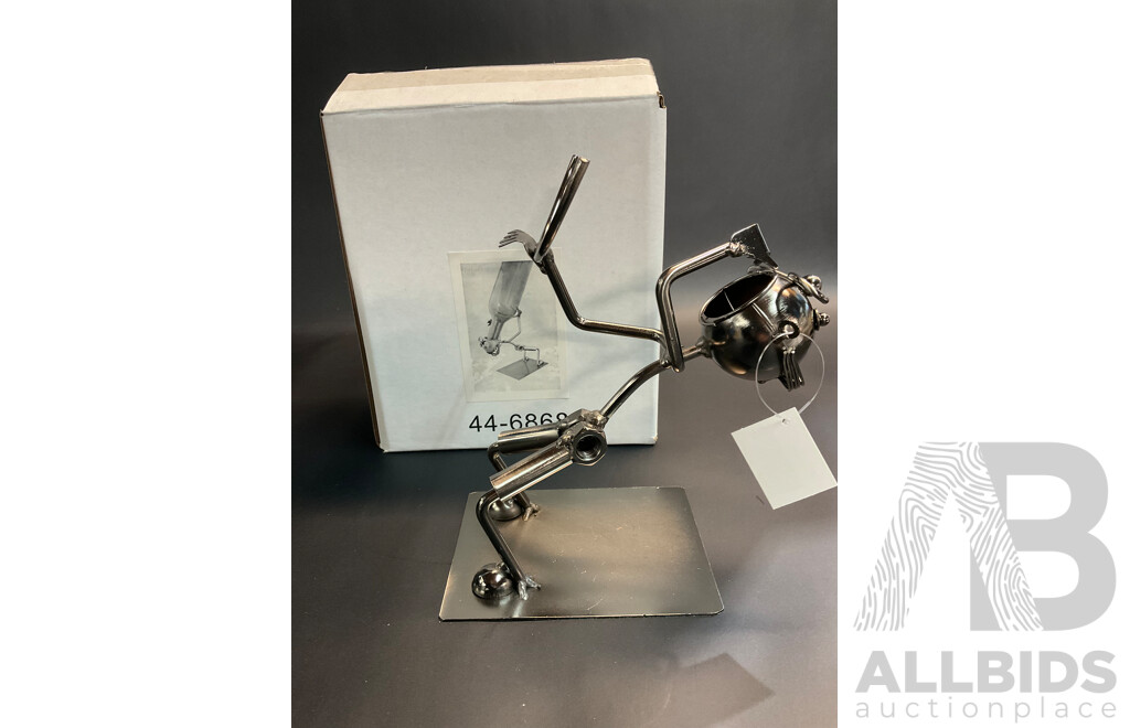 Assorted Metal ''Nuts and Bolts'' Sculptures, Including Fisherman, Ice Skater, Koala and Bottleholder - Lot of 5