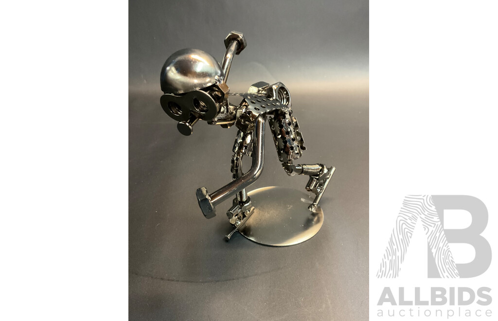 Assorted Metal ''Nuts and Bolts'' Sculptures, Including Fisherman, Ice Skater, Koala and Bottleholder - Lot of 5